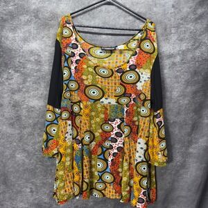 The Pyramid Collection Swing Top Womens 1X Mandala Retro Mod Print Bell Sleeve